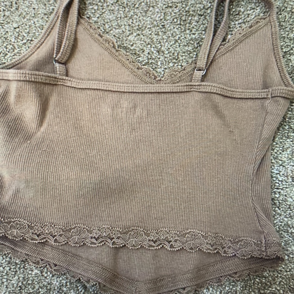 Lace Trim Brown Tank Top